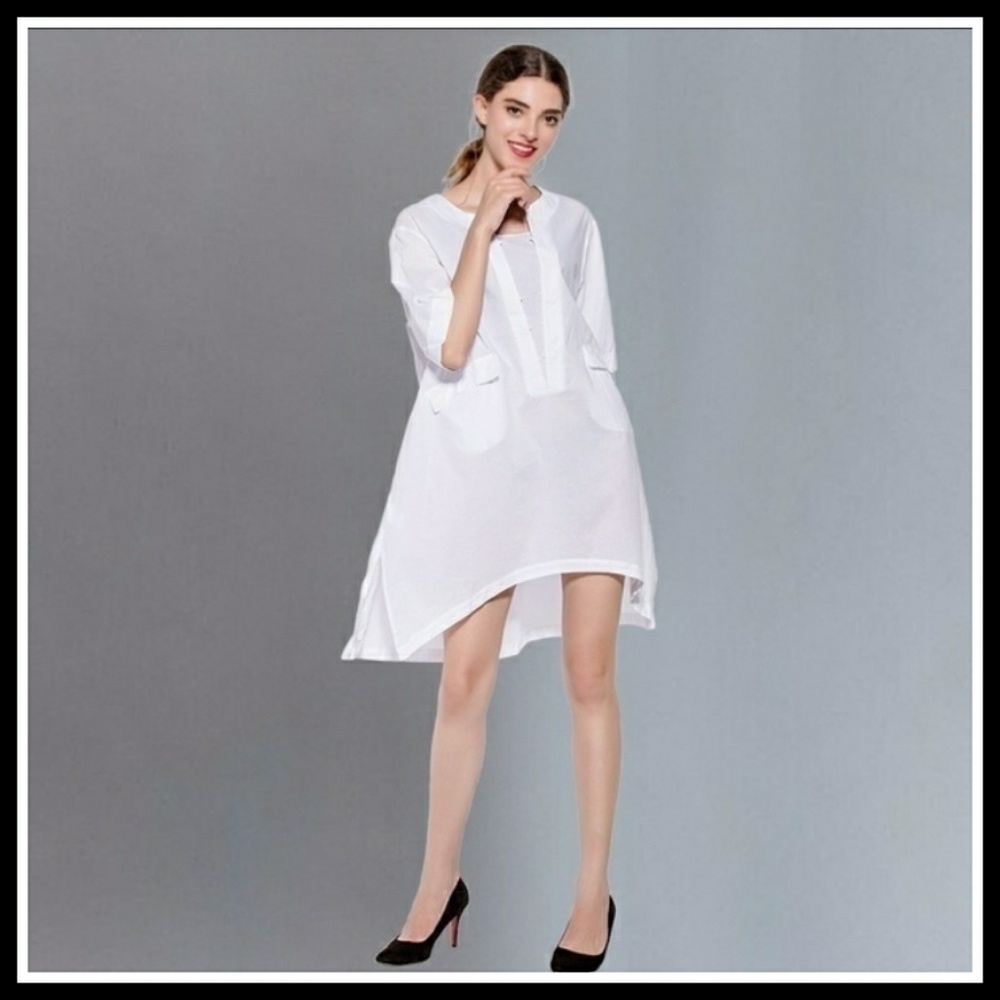 White Asymmetric Loose Long Blouse - Picture 3 of 6